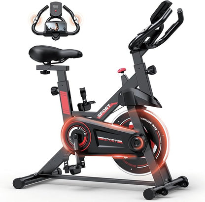 Exercise Bike, Stationary Bike for Home Cardio Gym, Indoor Cycling Bike with Silent Belt Drive, Heart Rate Handle and Digital Monitor, Workout Bike with Comfortable Seat Cushion,300lbs Weight Capacity