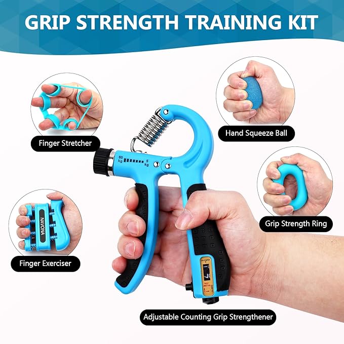 13PCS Hand Grip and Forearm Strengthener kits, Adjustable Hand Exerciser and Finger Stretcher, Finger strengthener, Finger exerciser,Stress Ball,Grip Ring for Muscle Building, Recover Hand Injure