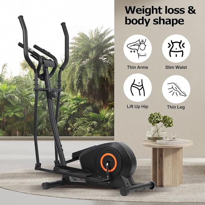 Panana Magnetic Elliptical Machine Quiet Smooth Stepping Elliptical Trainer Exercise Equipment w/ 8 Levels Adjustable Resistance,Wheels,Flywheel,LCD Monitor Pulse Sensor,Ipad Holder Home Gym Office