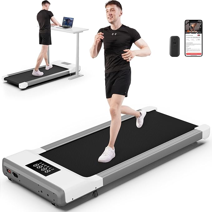 Smart Walking Pad, 2-in-1 Under Desk Treadmill for Home Office, Portable Walking/Jogging Machine with App & Remote Control, Fitness Data Recording