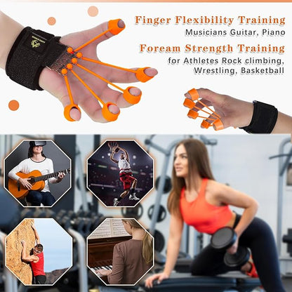 Finger Exerciser Finger Stretcher Finger Resistance Band Guitar Strength Trainer Reverse Grip Strengthener Climbing Exercise Equipment Finger Extensor Strengthener for Wrist Hand (Black,75 LB)