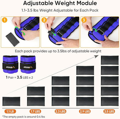 APEXUP 7 lbs/Pair Adjustable Ankle Weights for Women and Men, Modularized Leg Weight Straps for Yoga, Walking, Running, Aerobics, Gym