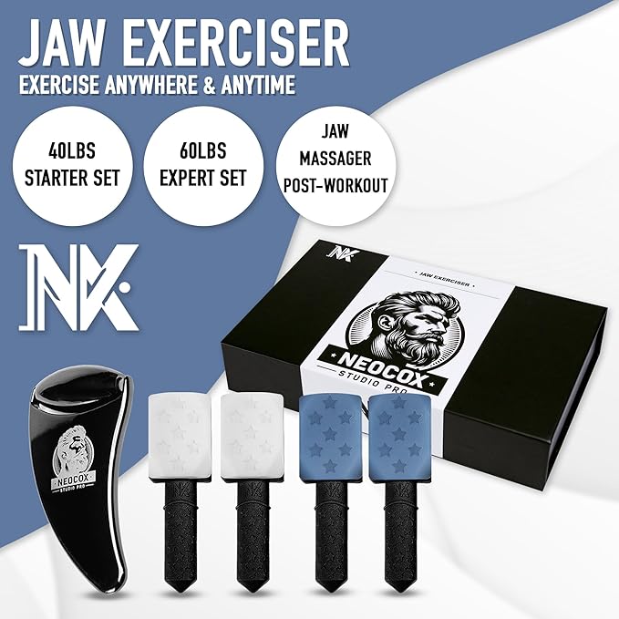 Jaw Exerciser for Men - Ultimate Jawline Exerciser Pack - Jaw Trainer & Strengthener - Face and Neck Exerciser - Jawline Sculptor - Facial Exerciser - Silicone Facial Tools