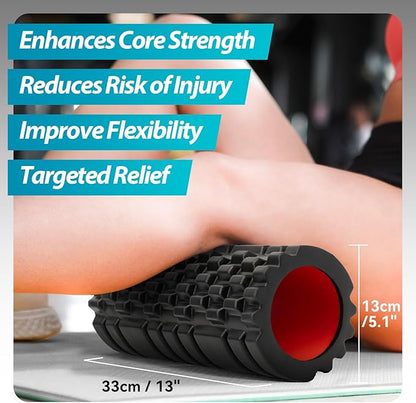 Foam Roller for Deep Tissue Massager, 13" High Density Exercise Patented Roller for Muscle Massage and Myofascial Trigger Point Release Back Roller for Fitness, Yoga and Pilates (Black)