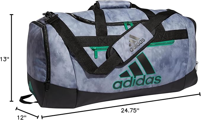 adidas Unisex Adult Defender 4 Medium Duffel Bag, Stone Wash Grey/Black/Court Green, One Size