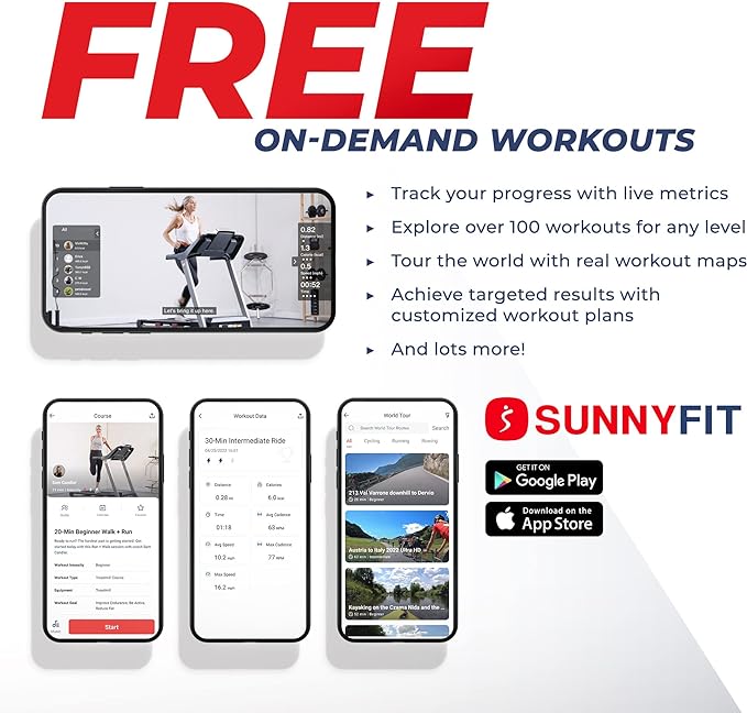 SUNNY HEALTH & FITNESS Dual Walking Running Treadmill with Advanced Brushless Tech & Exclusive SunnyFit App Enhanced Bluetooth Connectivity