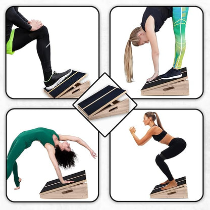 Wooden Adjustable Slant Board for Calf Stretching - Professional Non Slip Calf Stretcher Slant Board with 5 Positions - Slant Board for Squats Knees Over Toes & Home Fitness - Incline Board