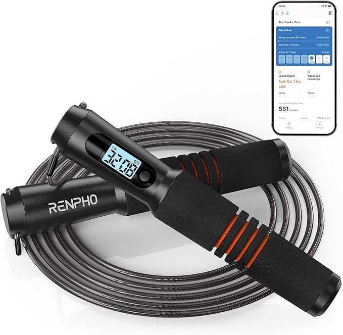 RENPHO Smart Jump Rope - APP Data Storage & Tracking & Analysis, Tangle-Free Jumping Rope for Men, Women, Skipping Rope with Counter, Adjustable workout Jump Ropes for Crossfit, Gym, MMA