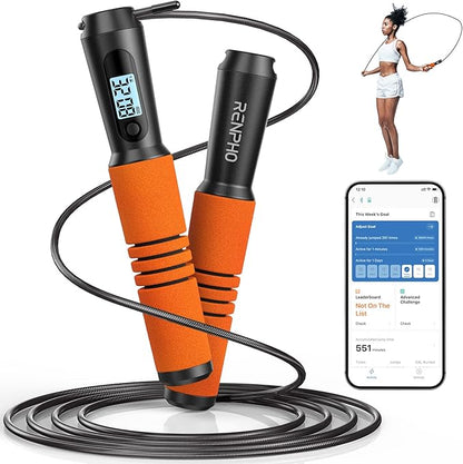 RENPHO Smart Jump Rope, Fitness Skipping Rope with APP Data Analysis, Workout Jump Ropes for Home Gym, Crossfit, Jumping Rope Counter for Exercise for Men, Women