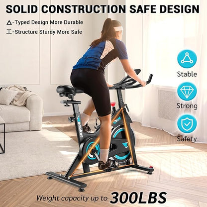 Exercise Bike, WENOKER Indoor Cycling Bike/Brake Pad Stationary Bike for Home, Indoor Bike with Silent Belt Drive, Heavy Flywheel, Comfortable Seat Cushion and Upgraded LCD Monitor