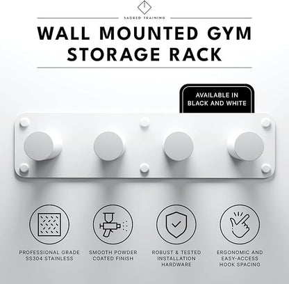 Lux Wall Mounted Home Gym Storage Rack Organizer - Durable Steel Gym Hooks - Powder Coat - All Hardware - Easy Install Gym Organization for Home Gym Equipment [21” L x 5.25” W x 5” D] - Black or White