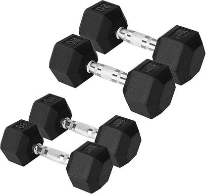 Yes4All Chrome Grip Encased Hex Dumbbells – Hand Weights With Anti-Slip 10-30 LBS Pair