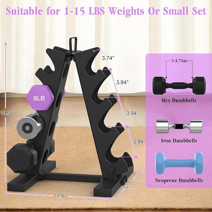 TomCare 4 Tier Dumbbell Rack Stand Only, Weight Rack for Dumbbell Set (1-15 LB) Home Gym Storage Rack for Weights Metal A-Frame Strength Training Dumbbell Racks with Handle (Dumbbells not Included)