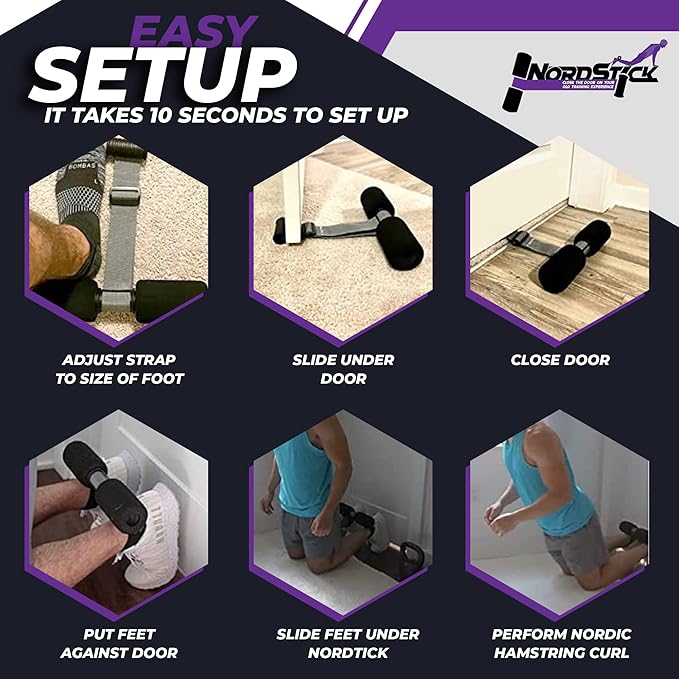 NordStick Nordic Hamstring Curl Strap - Original Nord Stick Exercise Set for Home and Travel - 5 Second Set Up