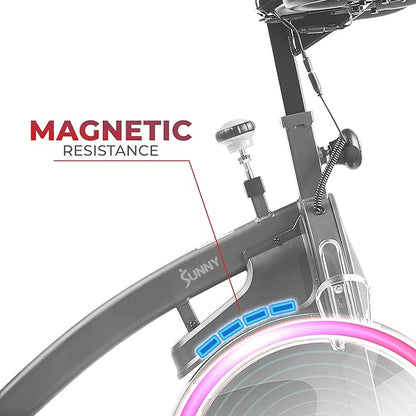 Sunny Health & Fitness Endurance Premium Magnetic Resistance Interactive Indoor Cycling Exercise Bike, Comfortable & Adjustable Seat, Optional Exclusive SunnyFit App Enhanced Bluetooth Connectivity