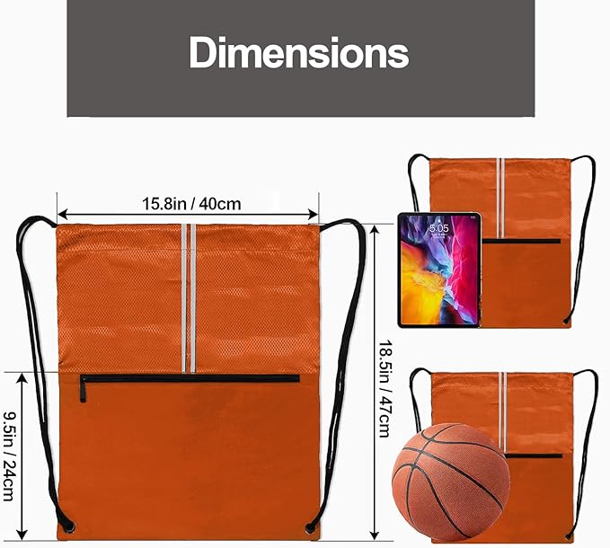 Drawstring Backpack Bag Gym Cinch Draw String Back Bag for Men Women Shopping Sports (Orange)