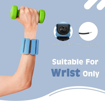 Wrist Weights - set of 2(1lb each), Adjustable Wearable Silicone Wrist & Ankle Bangles for Men and Women, Increase Training Intensity for Yoga, Pilates, Aerobics, Gym, Swimming, Hiking, Housework, Jogging, etc.