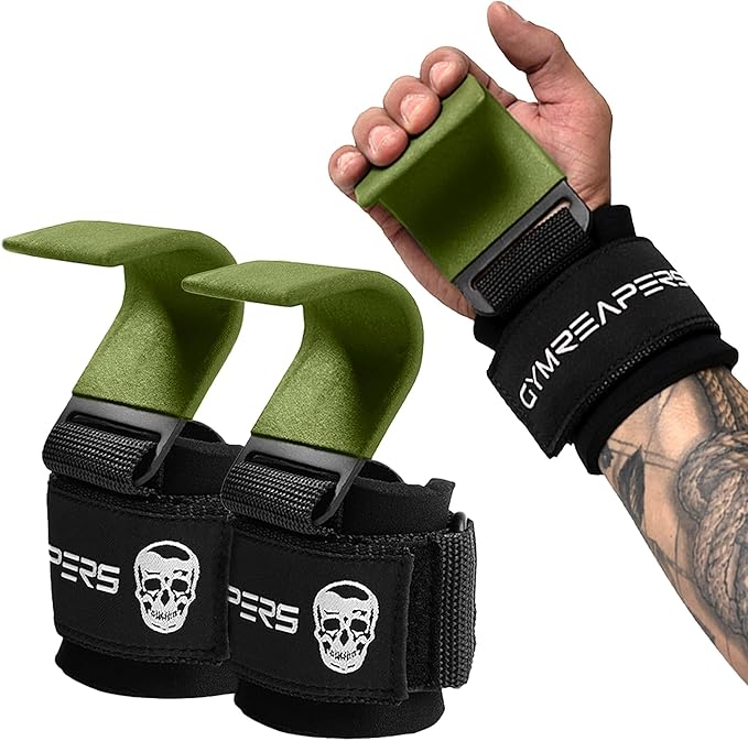 Gymreapers Weight Lifting Hooks (Pair), Heavy Duty Power Wrist Straps Hand Grip Support For Deadlifts, Pull Ups, Shrugs - Gym Gloves For Men and Women