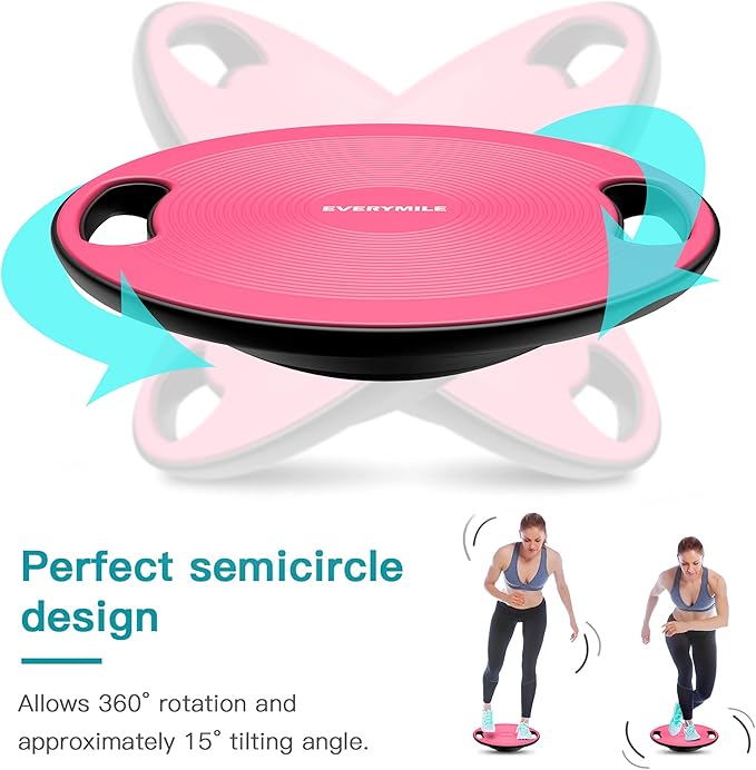 EVERYMILE Wobble Balance Board, Exercise Balance Stability Trainer Portable Balance Board with Handle for Workout Core Trainer Physical Therapy & Gym 15.7" Diameter No-Skid Surface