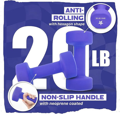 Yes4All Neoprene Coated Dumbbell Hand Weight Sets of 2 - Multiple Weight Options with 15 Colors, Anti-roll, Anti-Slip, Hexagon Shape