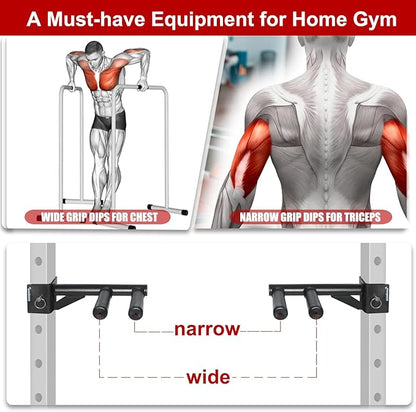 SYL Fitness Dip Bar Attachments for 2" x 2" or 3" x 3" Power Rack - Narrow & Wide Dips Double Handles (Patent Pending)