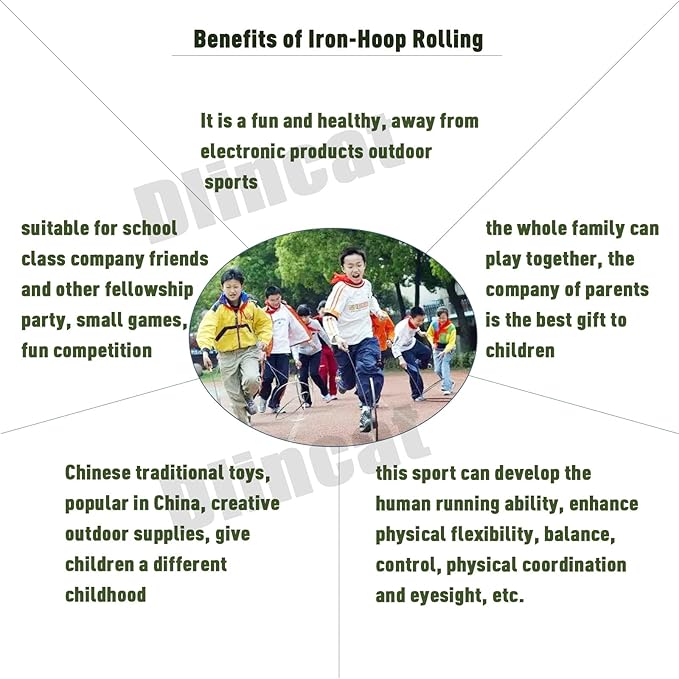 Iron-Hoop Rolling,Iron Ring Game,Stainless Steel Rolling Iron Ring,Adult Students Parent-Child Outdoor Fitness Equipment,Hand Pushing Wind fire Wheel, Chinese Traditional Sports Nostalgic Toys (47CM)