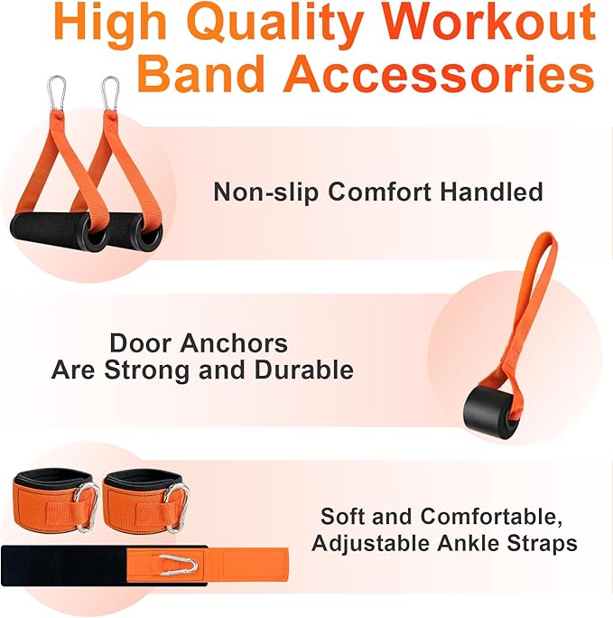 Resistance Bands, Exercise Bands with Handles, Door Anchor and Ankle Straps, 150/240/300/360LBS Workout Bands for Working Out Strength Training, Physical Therapy, Shape Body, Yoga, Home Gym