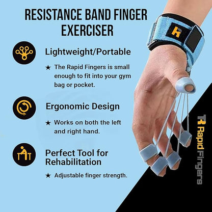 Hand Finger Strengthener by Rapid Fingers - Hand Extensor Exercise Equipment, 40lb Resistance Band Finger Strengthener – for Climbing, Guitar, Gaming. One-Size Fits all.