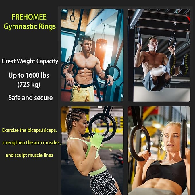 Professional Gymnastic Rings,Both for Adults and Kids,Support 440lbs/1600lbs,Home Fitness Equipment,Indoor and Outdoor Pull-up Bar for Stretching and Height Increase