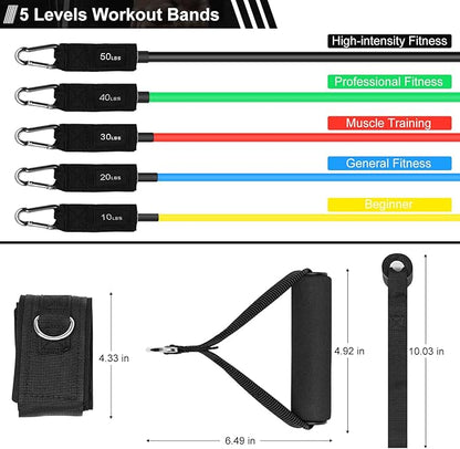 SZHLUX Resistance Bands, Workout Bands for Men and Women with Handles, Door Anchor, Carry Bag and Ankle Straps for Resistance Training, Home Workouts, Physical Therapy