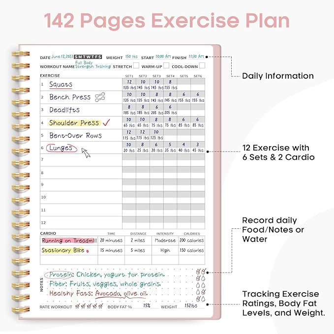 Fitness Workout Journal for Women & Men, A5(5.5" x 8.2") Workout Log Book Planner for Tracking, Progress, and Achieving Your Wellness Goals-Pink