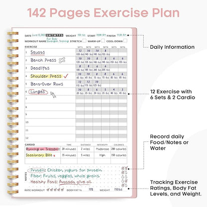 Fitness Workout Journal for Women & Men, A5(5.5" x 8.2") Workout Log Book Planner for Tracking, Progress, and Achieving Your Wellness Goals-Pink