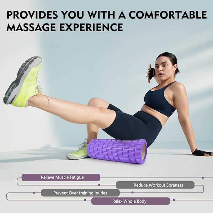 Foam Roller for Deep Tissue Massager for Muscle and Myofascial Trigger Point Release, 13" High Density Exercise Patented Roller for Trigger Point, Yoga, Body Stretching - Purple