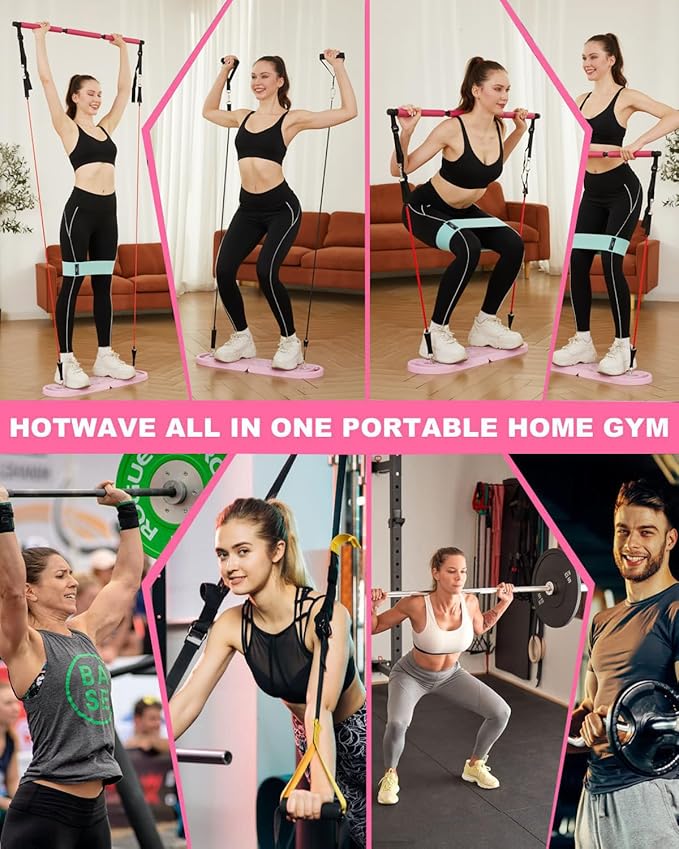 HOTWAVE Portable Exercise Equipment with 16 Gym Accessories.20 in 1 Push Up Board Fitness,Resistance Bands with Ab Roller Wheel,Full Body Workout at Home