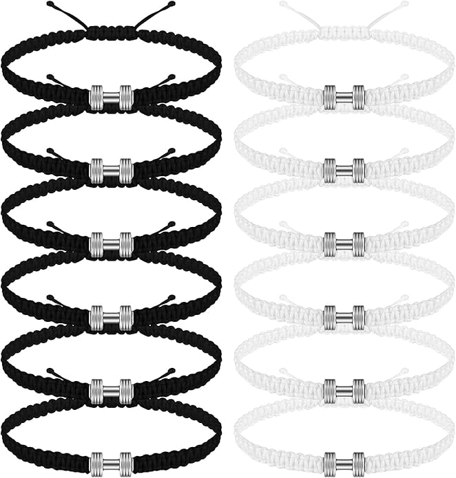 Zeyune 12 Pcs Woven Dumbbell Bracelet Black White Fitness Motivational Dumbbell Charm Adjustable Bracelet Dumbbell Bracelet for Men Women Bracelet Gym Yoga Bracelet Fitness Sports Fitness Gift