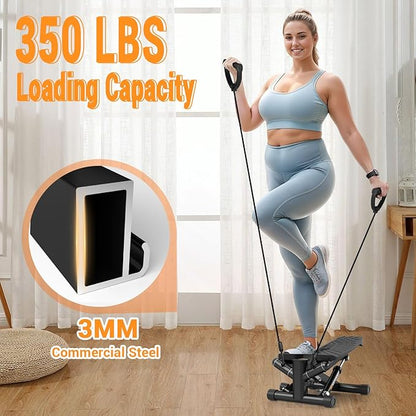 Steppers for Exercise at Home,Adjustable Resistance Mini Stepper with Resistance Bands,Stair Stepper with 350lbs Loading Capacity,Twist Stepper Portable Exercise Equipment for Full Body Workout