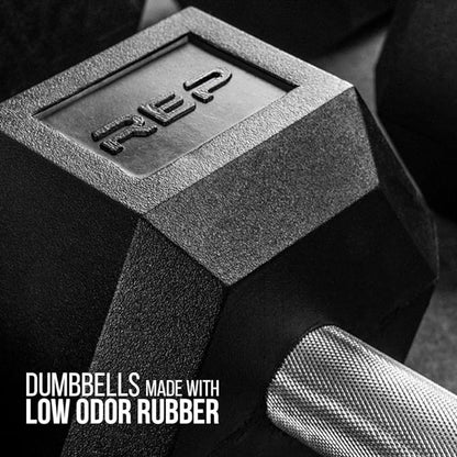 Rep Fitness Rubber Hex Dumbbell(s) - Singles (55LB (5LB - 50LB) -