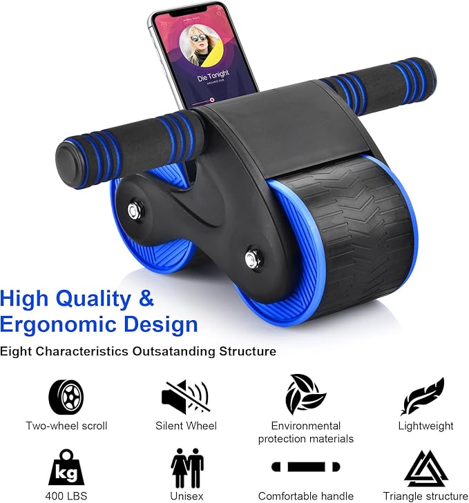 Automatic Rebound Abdominal Wheel, Ab Roller Wheel with Automatic Rebound Assistance Resistance Springs Ergonomic Handle, Abdominal Wheel Roller with Knee Pads, Ab Wheel Roller for Core Workout…