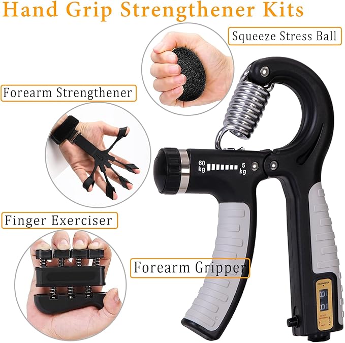 Grip Strength Trainer with Forearm Strengthener, Hand Grip Strengthener, Hand Extension Exerciser, Stress Relief Ball and Hand Grip Strengthener for Muscle Building and Injury Recover(5 PCS)