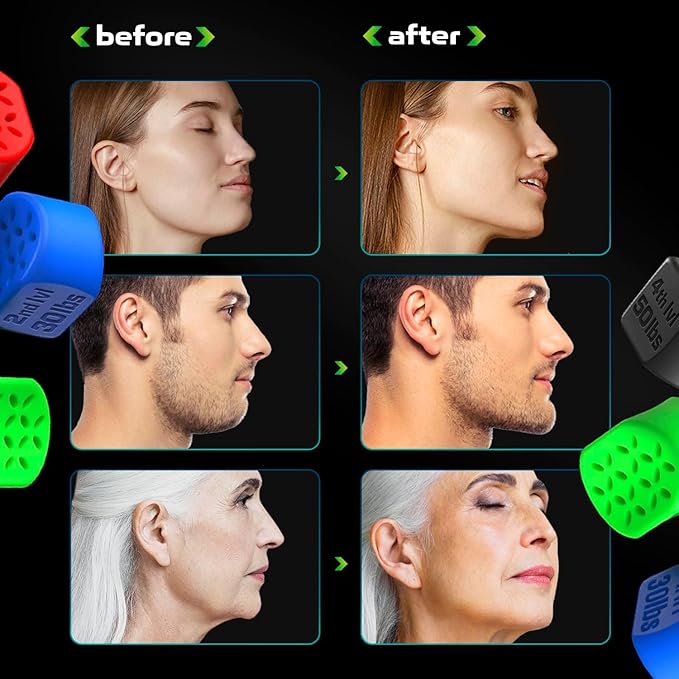 Jawline Exerciser for Men & Women - Powerful Jaw Trainer - Different Resistance Levels - Double Chin Reducer Eliminator - Silicone Jaw Toner Tablets - Face Neck Shaper & Strengthener Line Chewing Gum