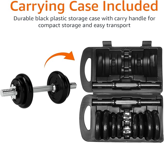 Amazon Basics Adjustable Dumbbell Hand Weight Set, 38 Pounds, Black