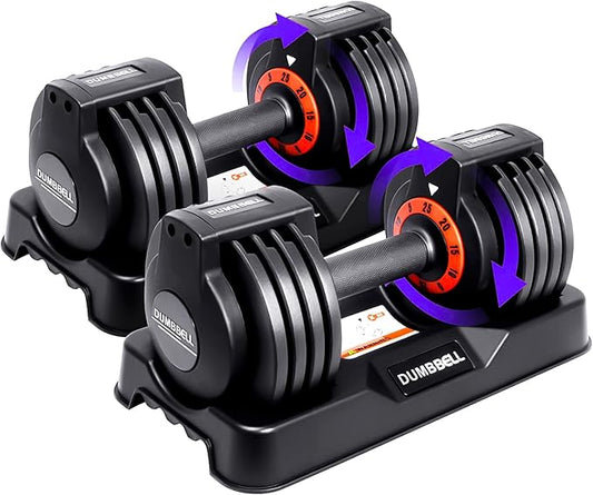 25/55 lbs Pair Adjustable Dumbbells Set, Adjustable Weights Dumbbells Set for Men and Women with Anti-Slip Fast Adjust Weight by Turning Handle