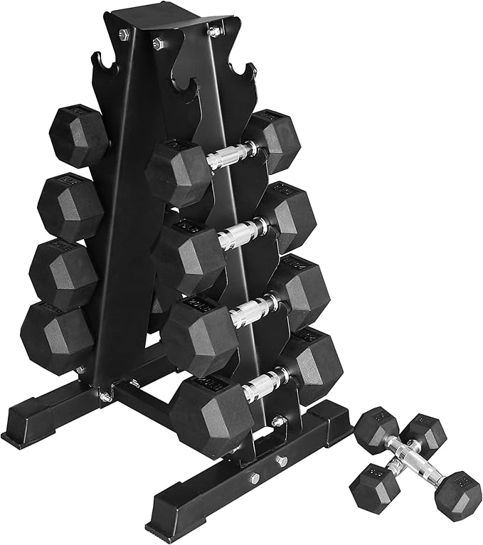 Signature Fitness Premium Rubber Coated Hex Dumbbell Weight Set, Multiple Packages