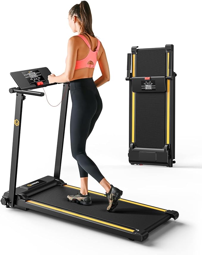 UREVO Folding Treadmill, 2.25HP Treadmills for Home with 12 HIIT Modes, Compact Mini Treadmill for Home Office, Space Saving Small Treadmill with Large Running Area, LCD Display, Easy to Fold