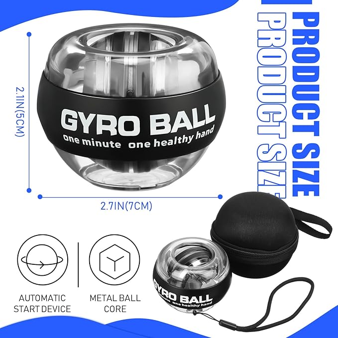 4 Pcs Wrist Trainer Ball Auto Start Hand Gyro Ball Wrist Strengthener Self Starting Forearm Exerciser with Bag and Strap for Strengthening Arms Fingers Wrist Training