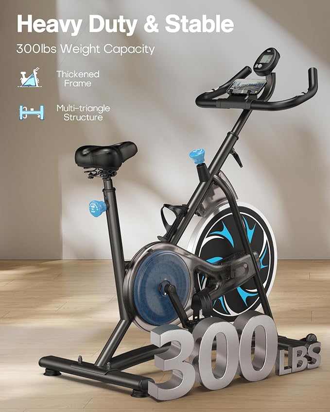 Exercise Bike Indoor Cycling Bike: Fitness Stationary Bike Machine for Home Cardio Gym - 300lbs Weight Capacity, Monitor with Pulse, Phone & Bottle holder & Upgraded Version Seat