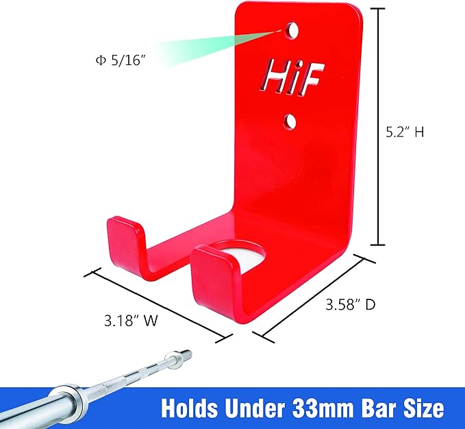 HIFLAME Single Olympic Barbell Hanger,Garage Gym Bar Wall Rack,Vertical Barbell Mount Rack,Space Saving Commercial or Home Gym Accessory,Holds Under 33mm Bar Size.(red)