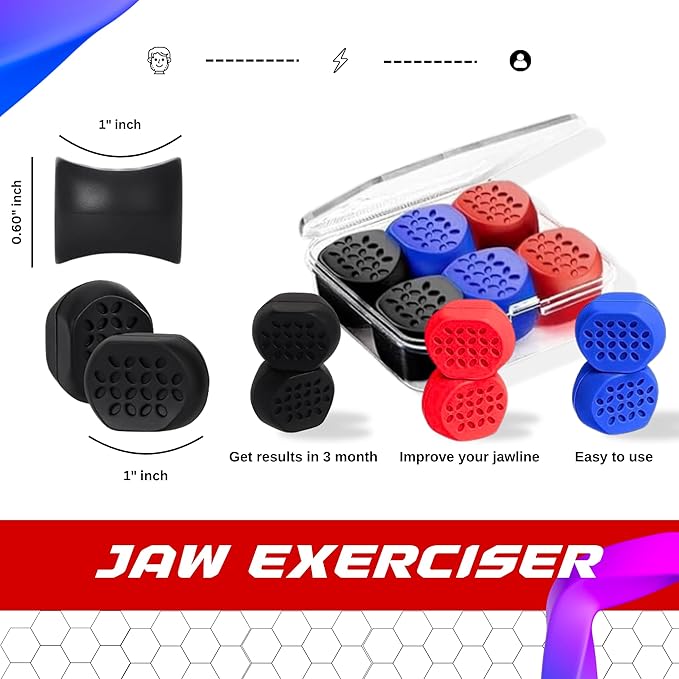 Jaw Exerciser for Men & Women, 3 Levels Silicone Jawline Exerciser, Jaw Trainer & Jaw Strengthener for All Level Users, 6 Pcs Powerful Jawline Trainer & Jawline Shaper