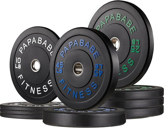 Papababe Bumper Plates, 2 Inch Olympic Weight Plates with Steel Hub Rubber Weights Plates for Weightlifting and Strength Training, Single, Pair & Set