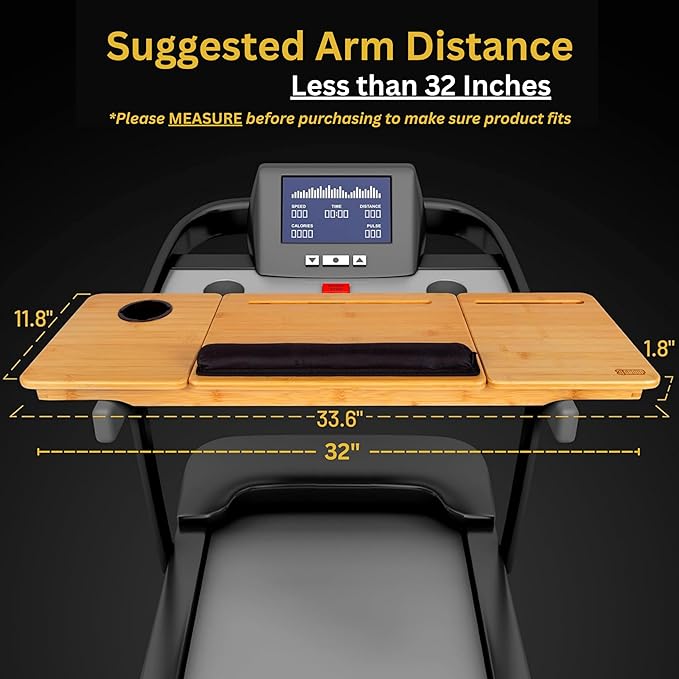 Treadmill Desk Attachment - Desk for Treadmill with Comfortable Wrist Rest Stable Straps Cup Holder Anti-Slip Pads Walking Desk Treadmill and Phone Slot